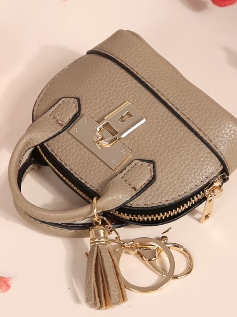 Taupe Mini Handbag Keychain bag charm with Tassel nwt